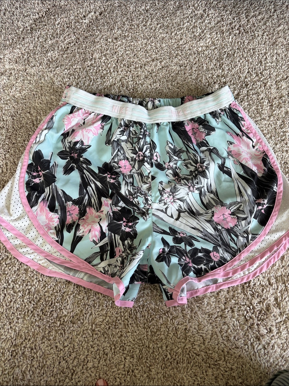 Nike Floral Athletic Shorts in Mint, Pink, Black